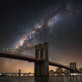 Brooklyn Bridge underneath the Milky Way
