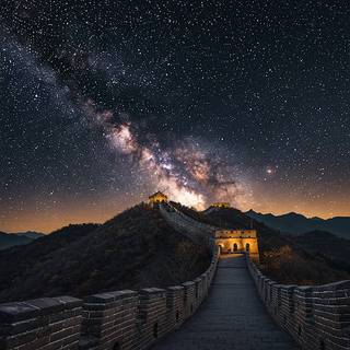 Great Wall of China underneath the Milky Way