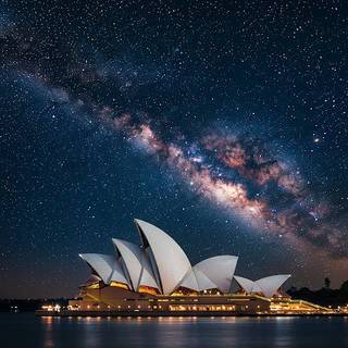 Sydney Opera House underneath the Milky Way