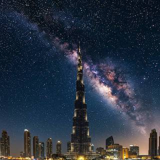 Burj Khalifa underneath the Milky Way