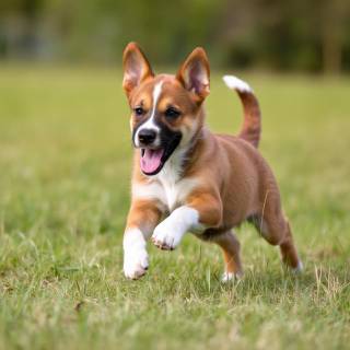 Cute Puppy Running On Grass