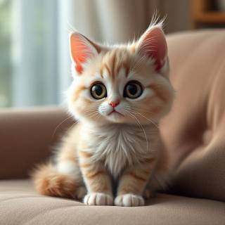 Cute Kitten Sitting On Couch