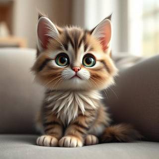 Cute Kitten Sitting On Couch