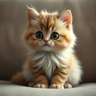 Cute Kitten Sitting On Sofa