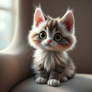 Cute Kitten Sitting On Chair