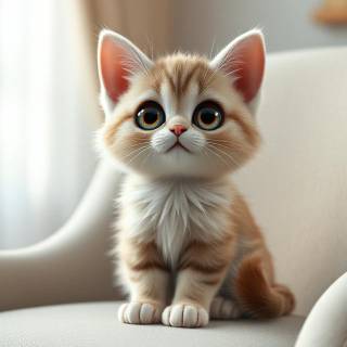 Cute Kitten Sitting On Chair