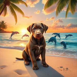 Lab Puppy Sitting On Beach