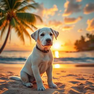 Lab Puppy At Beach
