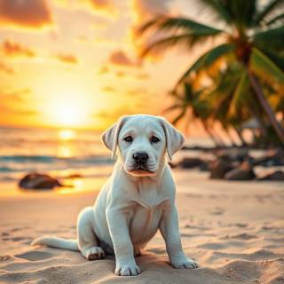 Lab Puppy At Beach