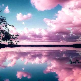 Beautiful Pink Clouds Over A Lake