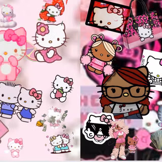 Cute split baddie vs hello kitty wallpaper 