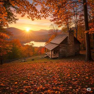 Autumn Cabin in the Mountains