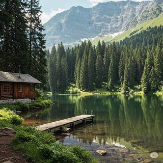 Lake Summer Cabin in the Mountains