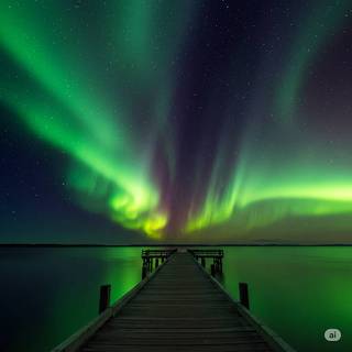 Pier underneath the Aurora Borealis