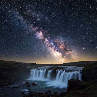 Gullfoss Falls underneath the Milky Way