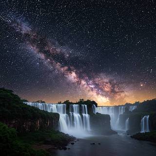 Iguazu Falls underneath the Milky Way