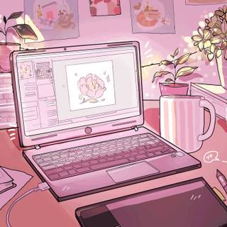 Pink Anime Laptop