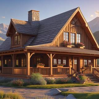 A ranch in the mountains with a wrap around porch 