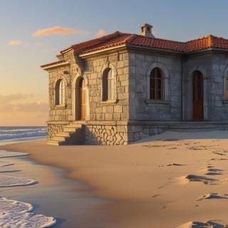 A stonehouse on the beach 