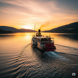 Paddle Steamer at Sunset