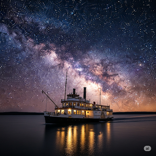 Paddle Steamer underneath the Milky Way