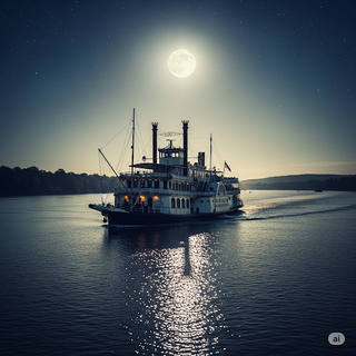 Paddle Steamer at Moonlight