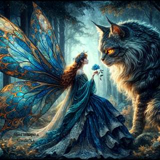 Enchanted Forest: Fairy and Wolf Encounter