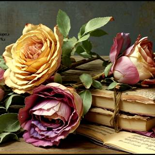 Vibrant Roses on an Open Book Still Life