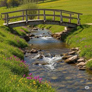 A Bridge over a Creek during Spring