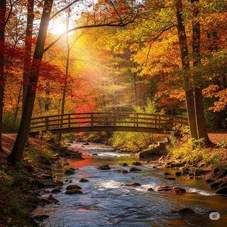 A Bridge over a Creek during Autumn