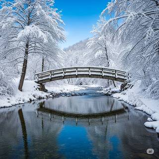 A Bridge over a Creek during Winter