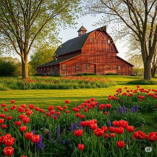 Large Red Barn during Spring