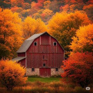 Large Red Barn during Autumn