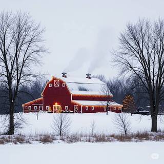 Large Red Barn during Winter