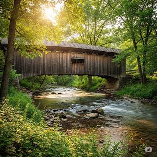 Wooden Covered Bridge during Summer
