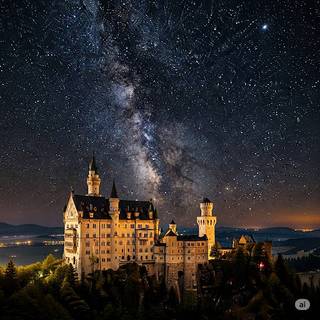 Neuschwanstein Castle underneath the Milky Way