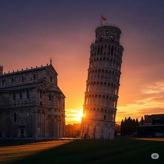 Leaning Tower of Pisa at Sunset