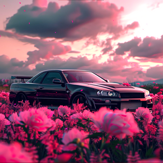 Nissan Skyline Pink Petals 4K