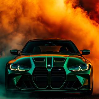 This custom BMW, wrapped in sleek green and black, cutting through vibrant orange smoke, is the definition of street-ready attitude. A perfect fusion of luxury, aggression, and color contrast—ideal for car enthusiasts, edit creators, and high-impact visuals.
