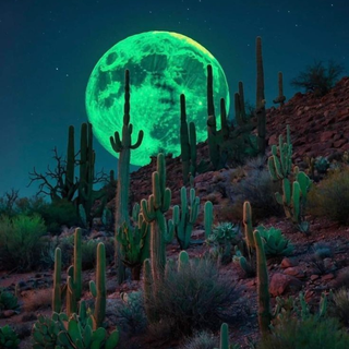 Green moon in the desert