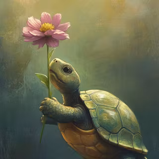 Turtle giving a flower