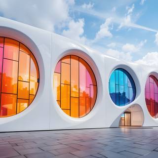 Futuristic building with a bold and artistic design.