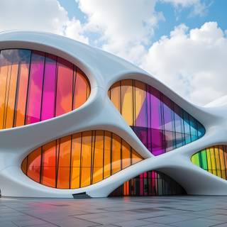 Futuristic building with a bold and artistic design.