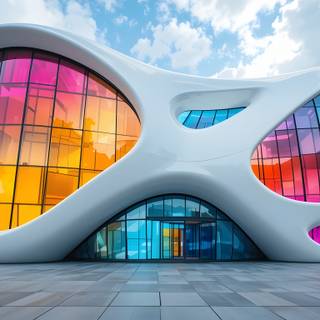 Futuristic building with a bold and artistic design.