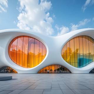 Futuristic building with a bold and artistic design.