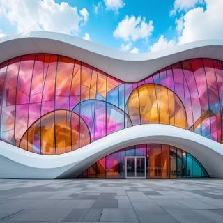 Futuristic building with a bold and artistic design.