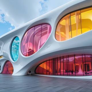 Futuristic building with a bold and artistic design.
