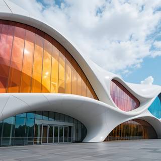 Futuristic building with a bold and artistic design.