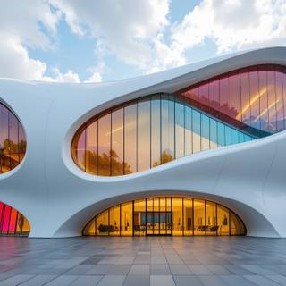 Futuristic building with a bold and artistic design.