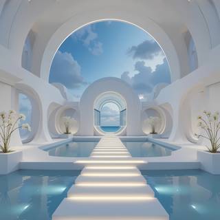 Futuristic Serenity by the Pool.
